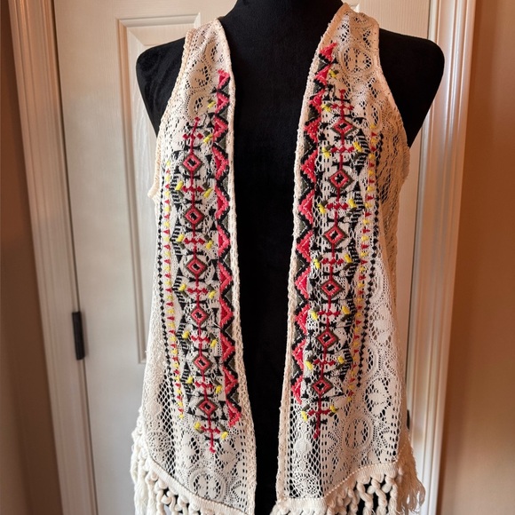 Altar'd State Boho Cream Lace Vest with Colorful Embroidery - Picture 1 of 7